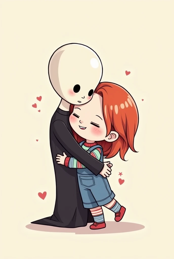 Slenderman e Chucky se abraçando desenho simples kawaii