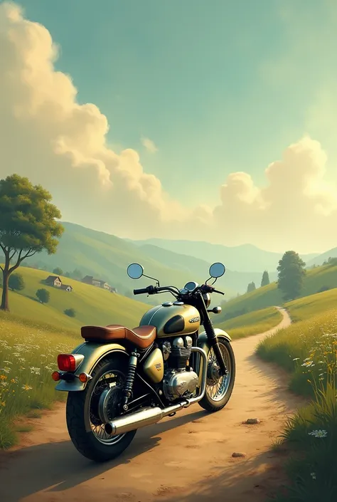 Nostalgic scenery, motorcycle in the background