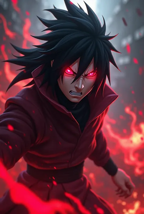 **"Create high-quality images of Madara Uchiha from Naruto with dynamic action poses for use in my YouTube thumbnails and banner. The images should reflect intense emotions and combat scenes like 1v1 fight scenarios, with a focus on anger and fierce expres...