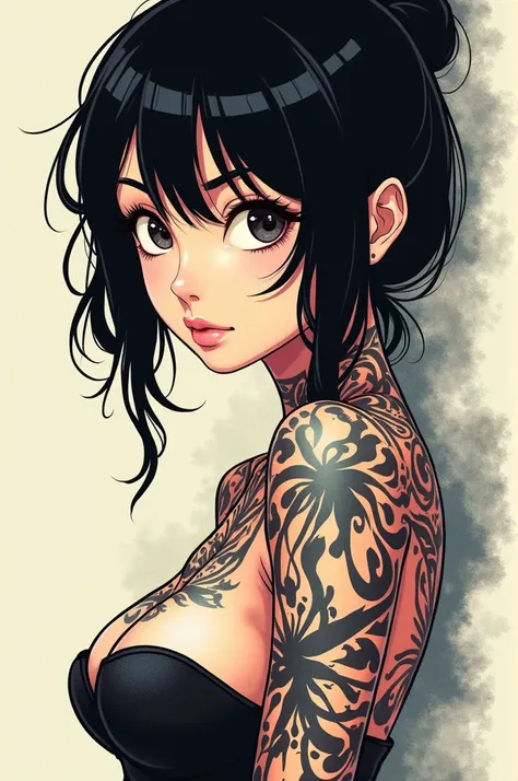 Anime girl sexy nude stencil tattoo