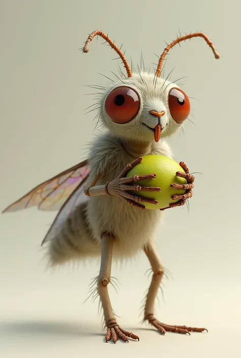 A fictional character of a fly holding a small pod of beans under its arm 