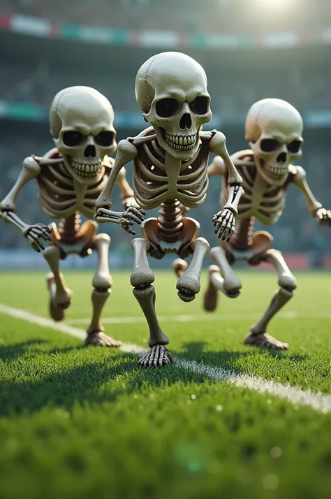 Create three skulls on the soccer field running