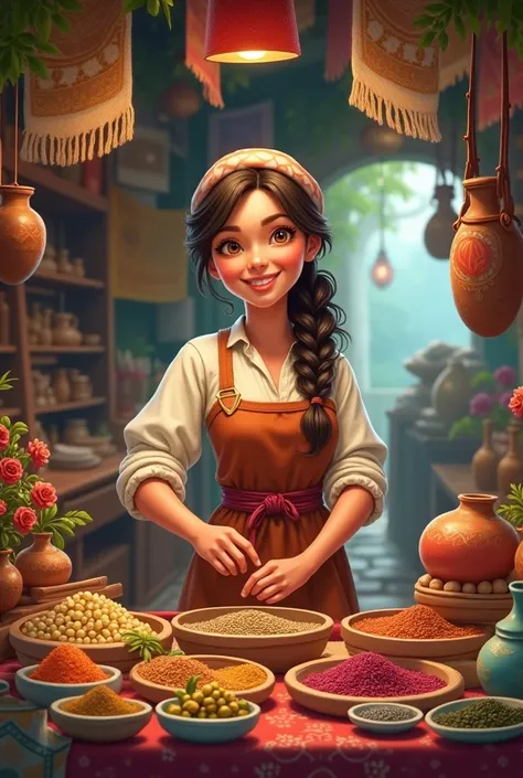 A smiling merchant organizing their products efficiently.
