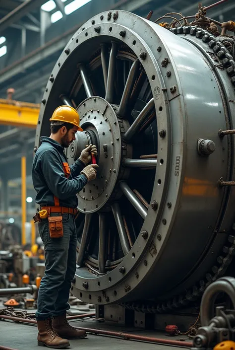 An engineer assembles a huge power device