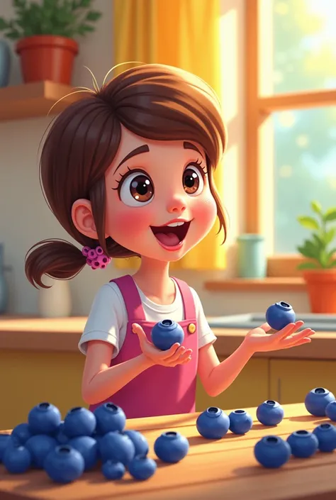 Cartoon of a girl, Exposing about blueberries