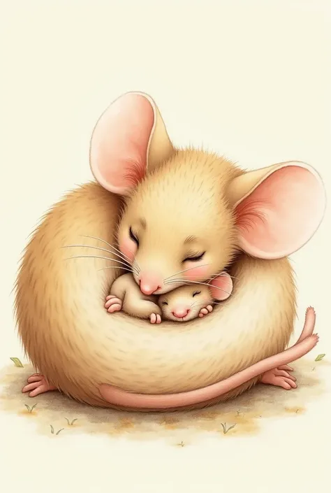 A rens book illustration with just a few elements of a small female mouse in the belly of Mama Mouse