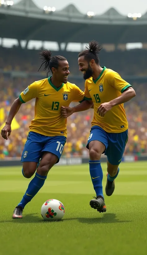 Of course!  Heres a prompt that you You can use it to create a hyper-realistic image of Ronaldinho doing Embassies with your friend Zé Galinho:

" A hyper-realistic 4K scene of Ronaldinho ,  wearing their iconic soccer uniform ,  smiling and having fun whi...