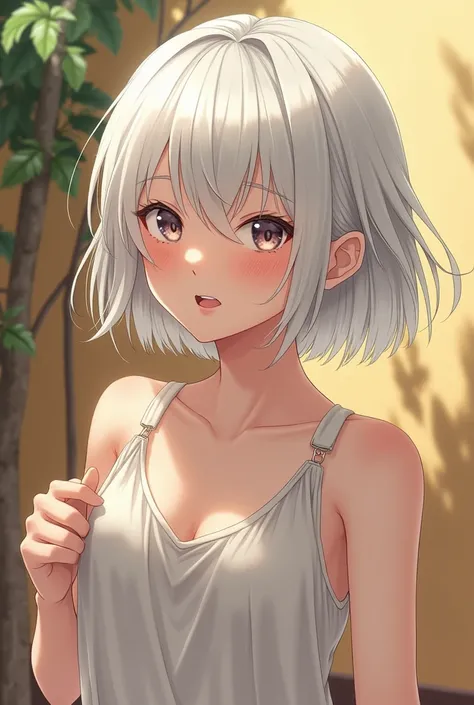 Beautiful short haired girl, white color, Medica dressed for summer,  the face of a pervert ,  full body, 