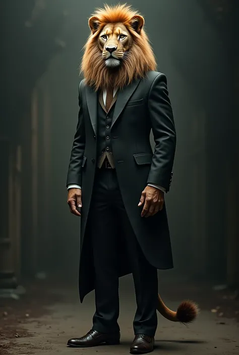 Lion with the body of a man in a suit 