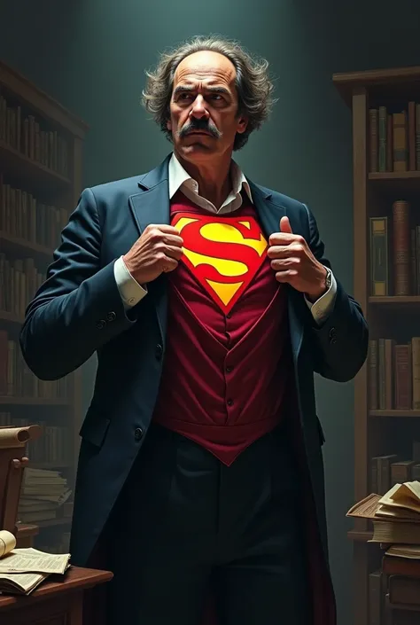 Nietzsche tore his suit and saw his Superman costume