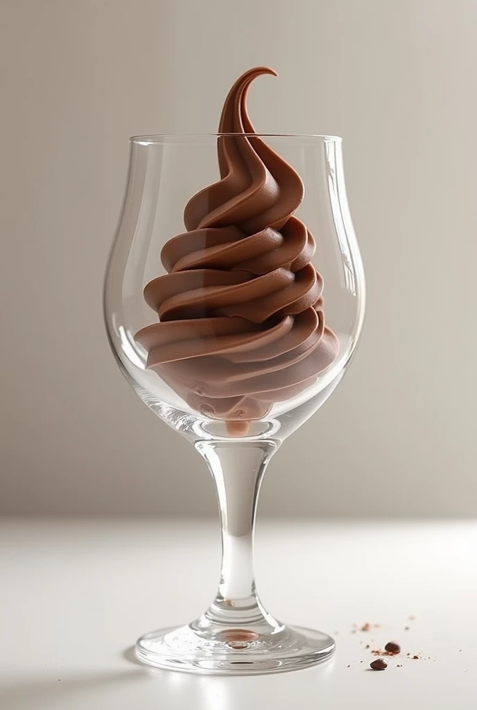 Create a transparent glass of isomalt sugar with a soft creamy chocolate ice cream inside and the glass will not have an indefinite shape
