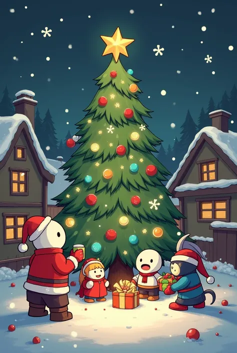 A Christmas image from Undertale with all the characters 