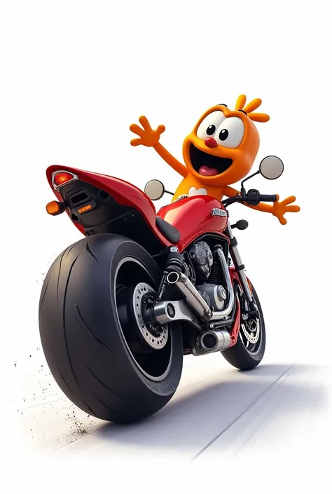 Image of Papaléguas from the TV cartoon on top of a motorcycle bursting out of the exhaust 
Side and white background