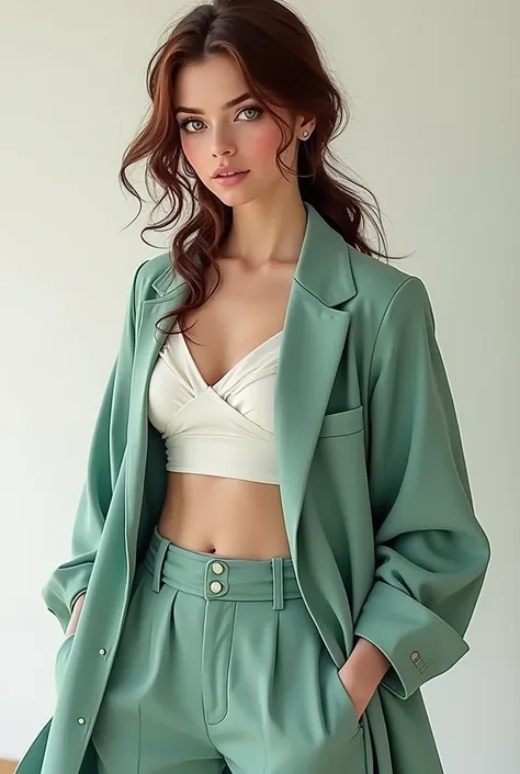 
Hair: Dark auburn, soft waves, often tied back loosely for practicality.
	•	Eyes: Bright emerald green
	•	Height: 5’7”
	•	Build: Athletic and agile,.
	•	Clothing Style:
	•	Practical yet stylish, favoring light fabrics that allow for ease of movement, ofte...