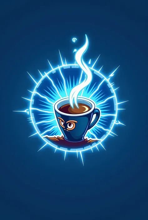 Create a logo for " Coffee Energy Cup ",  using predominant blue colors and incorporating elements of rays,  that transmit energy and dynamism , ideal for a package . and create a character
