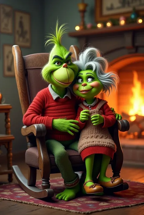  Create a poster ultra réaliste et détaillé  of familly grinch : grandpa grinch and grandma grinch.   In a Disney 4D style . 
 Theme GRINCH