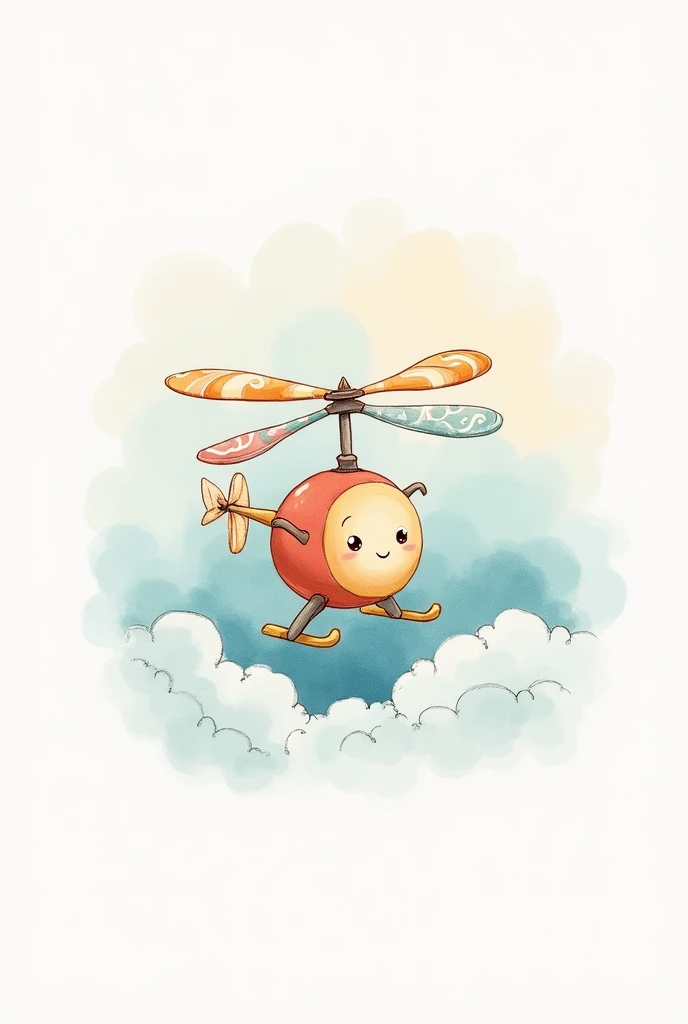 Create a watercolor cartoon image of a beautiful baby helicopter 