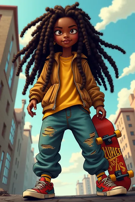  Funko by a young Afro-descendant with long dreadlocks, a skateboard and loose clothing 