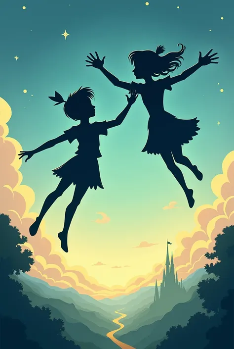 Shadow of two s,  in cartoon, Flying in the Peter Pan 