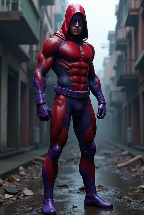 Rogue of the X-Men in the red and purple costume