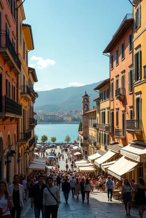 City of Italy by day, people, cars, streets, sights, Lake,8k ultra HD image 