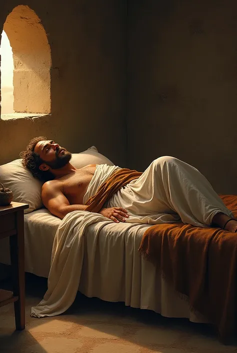 Man from the time of Christ lying in bed to sleep