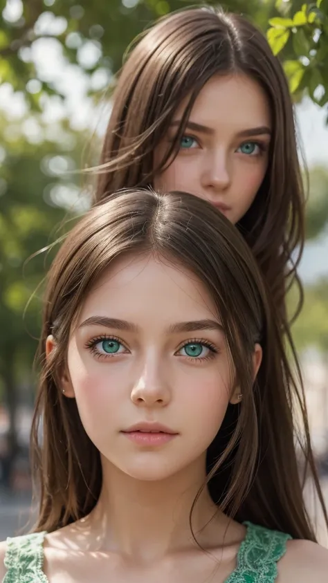 a european girl. detailed face and eyes. green eyes. shy. detailed expression