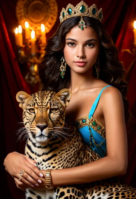 Beautiful and sexy young Brazilian princess and her leopard pet 