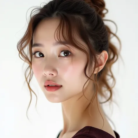  Real studio photography style ， High Quality ，8k。 contains a half-body closeup of 4 different Hong Kong women， See full hair to the shoulders 。 The appearance and hairstyle of each woman is different 。The first woman ，27 years old， Close-up photo of her h...