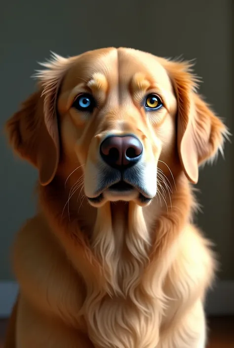 Create a golden retriever with an eye of each real realistic color 4k 