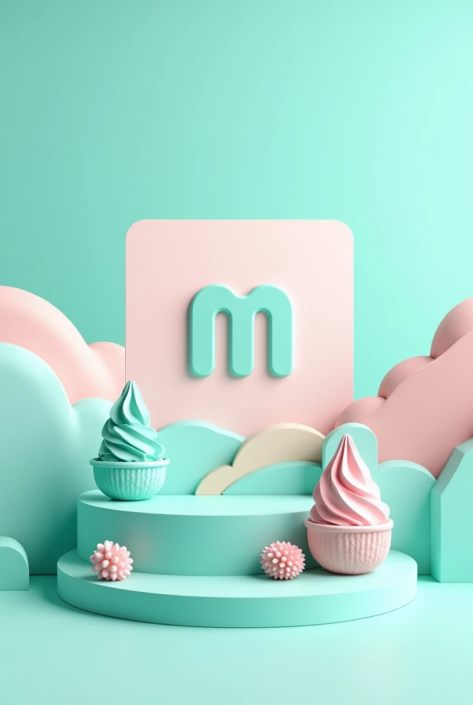  create a wallpaper on Miskyfrooz dedicated to the sale of frozen yogurt,  a corporate background that conveys health , lifestyle,  unique with pastel turquoise colors , main logo is the letter M 