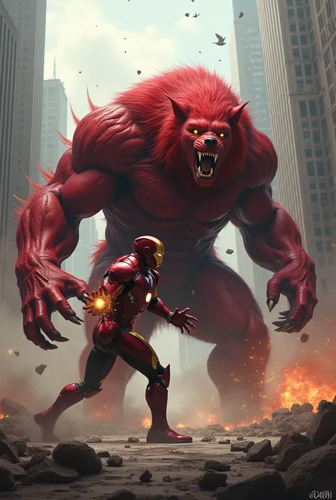 Giant red hulk werewolf vs ironman 