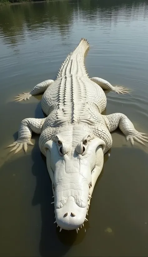 A GIANT WHITE CROCODILE CAUGHT BY A 39-YEAR-OLD INDONESIAN FISHERMAN IN A RAINY RIVER 