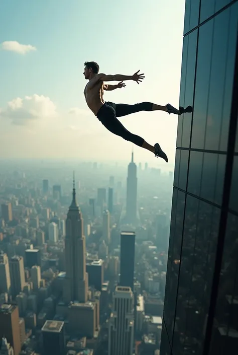 photo of a natural athlete jumping from a 50-storey building