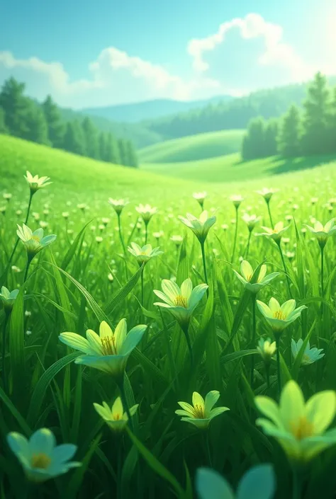 A field of emerald flowers