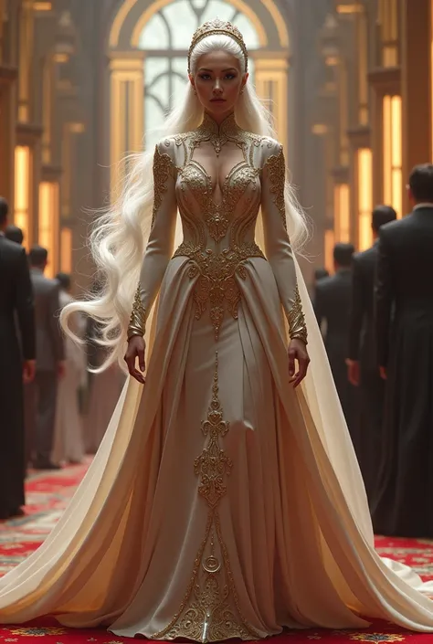 star wars empress with white hair dressed elegant for a celebration