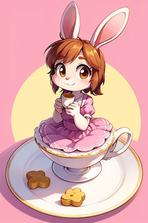 Female furry sara rabbit with Tea time the lucky nugget breakfast dress tiny toons adventure style 