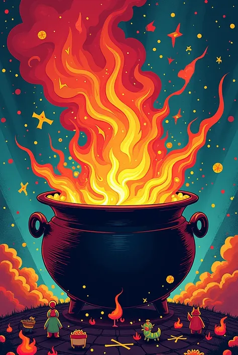 Pop art poster: Burning Cauldron, a generator of fantastic creatures and stories  