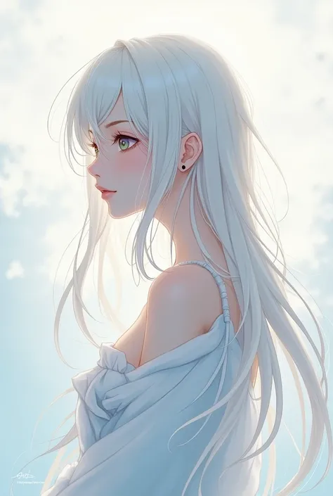 A white woman with white hair from naked anime