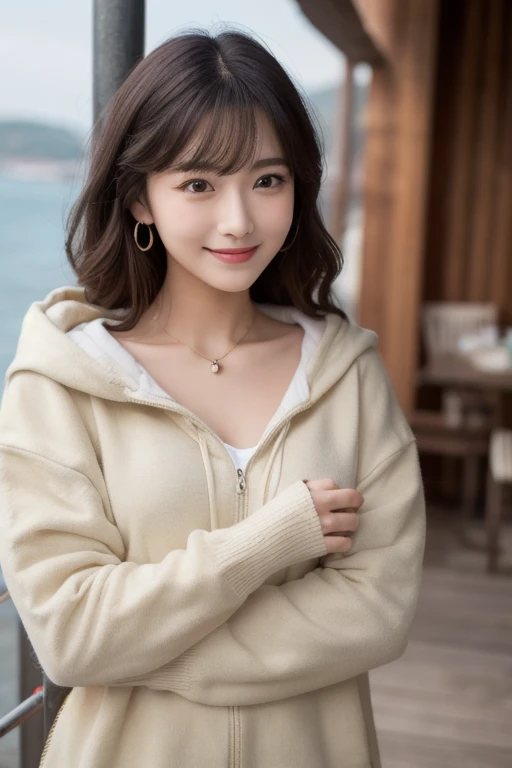  Inhaling Eyes , cute double ,  woman hugging her favorite stuffed animal in a park near the sea,  harbor seals , Inward-curling short hair, hairpin,  clothes chosen for a date , Talented , Kind personality,  woman who is very particular about the details ...