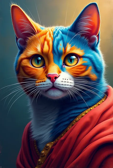  Cat Painting with a colorful face and eyes, Beautiful art uhd 4k, Detailed painting 4k,  Alessandro Pautassos art , Rendered in high resolution, Vadim Kashin.  super real , in a  Cat Painting,  Gautama Buddha  wearing,  colorful and detailed ,  detailed 4...