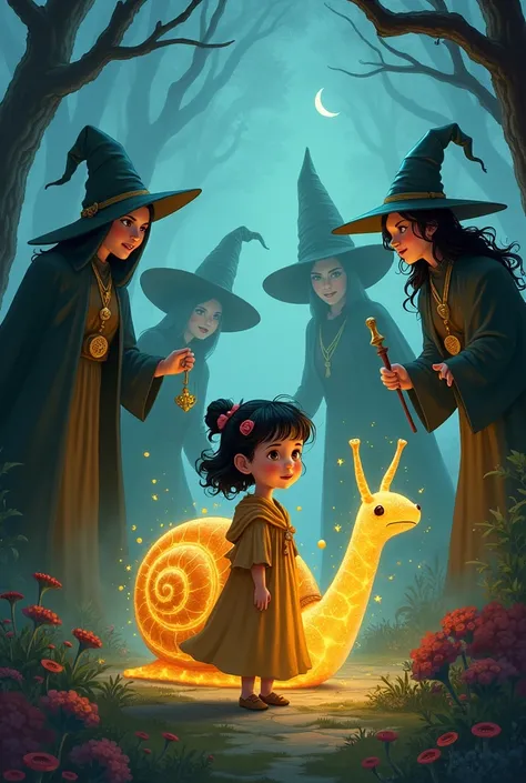  Little Lila together with a gold-colored snail conch fight against witches