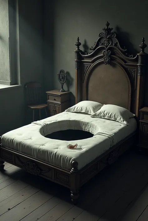 Create an image of a bed that has a hole 

