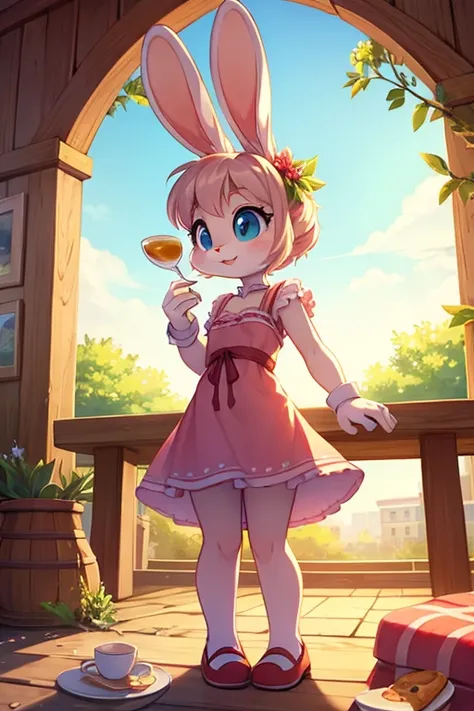 Female furry sara rabbit with Spring time dine vine breakfast dress tiny toons adventure style 