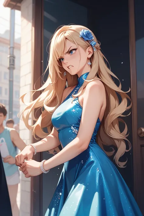  1 girl, precise, Long hair, angry,  Side Corner,  Anime Party Dress, 