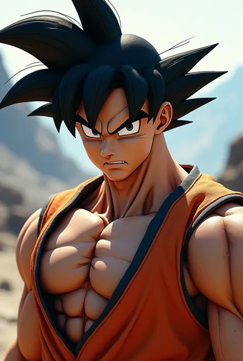 Create a realistic photo of a character using Goku and Ryus traits 