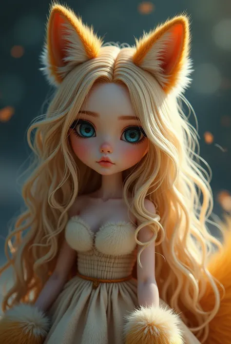 A long wavy blond haired mexican girl, blue eyes, s, young, pale skin, well built body, small breast, tiny chest, Ultra high res, uhd, (photorealistic:1.4), doll-like face, wearing fish eye lens, f1/8 thats wearing a fur dress and fur leg warmers and has f...