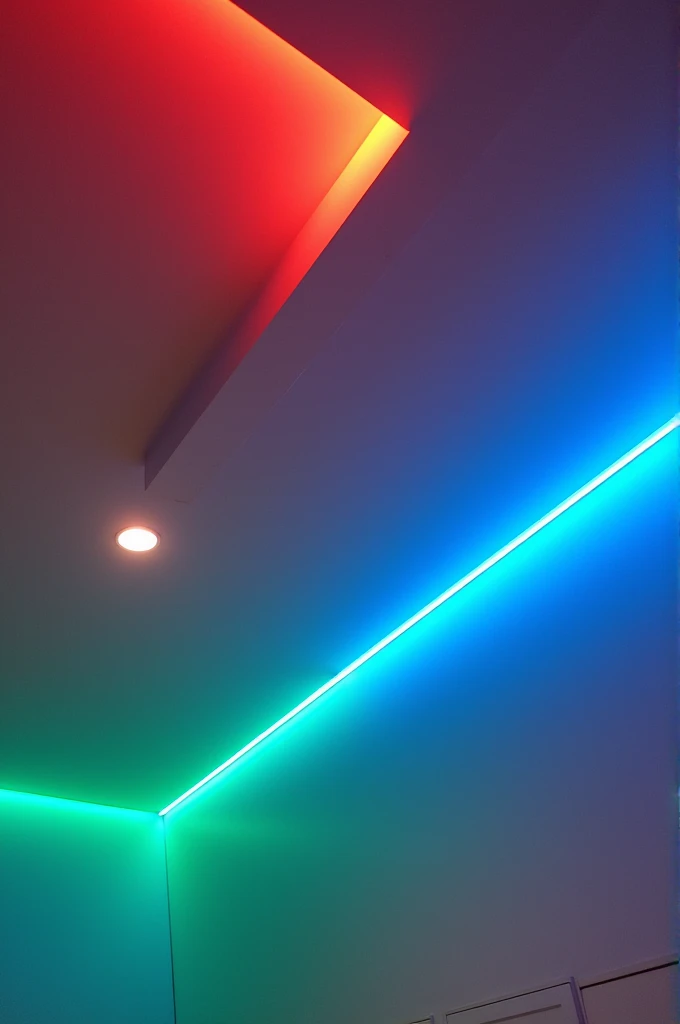 Ceiling design with red, blue or green indirect light and drywall