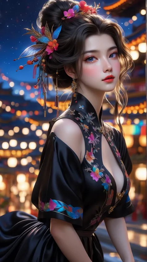 (    top quality ,8k,    hyperrealism    :1.2),    vibrant colors,   Concentration ,     very detailed,     Studio Lighting  ,    Great Paintings   ,     hair fluttering in the wind  , EXtremely realistic eyes and lips   ,  ,    Fine skin teXture  ,      T...