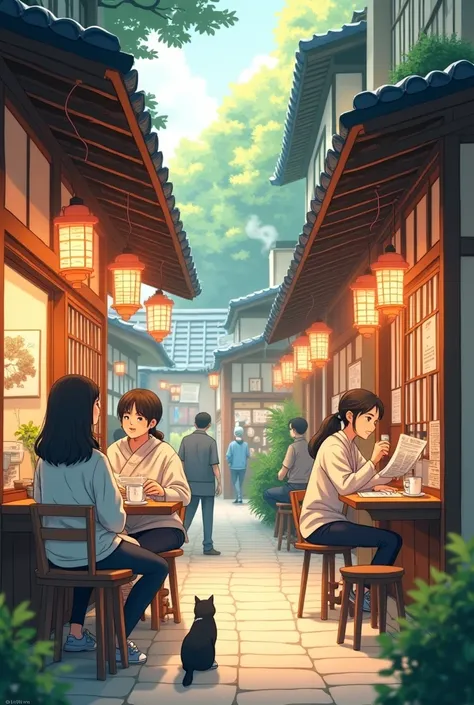 Make me a gif animation of a japanese coffeeshop